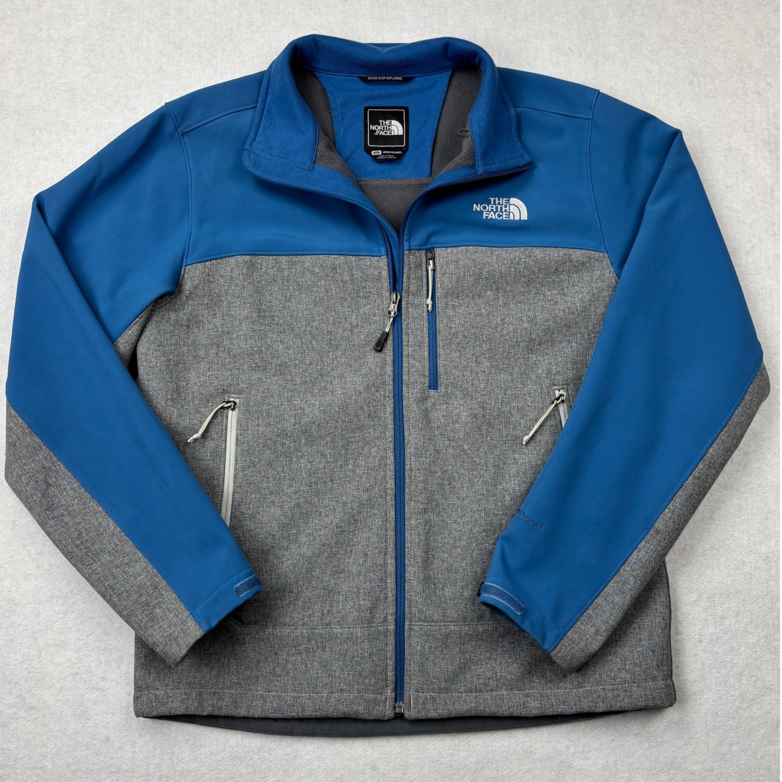 The North Face Apex Softshell Jacket Mens Medium Blue Gray Windwall Full Zip